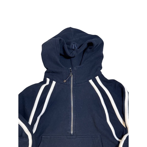 Lululemon Navy Blue 1/4 Zip Hoodie Scuba Striped Cropped Sweatshirt M - Picture 4 of 6